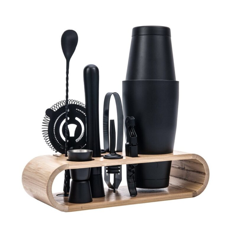 Bar Set 10-Piece Matte Black Boston Cocktail Shaker Set with Storage Stand, 800/600ml – JN006