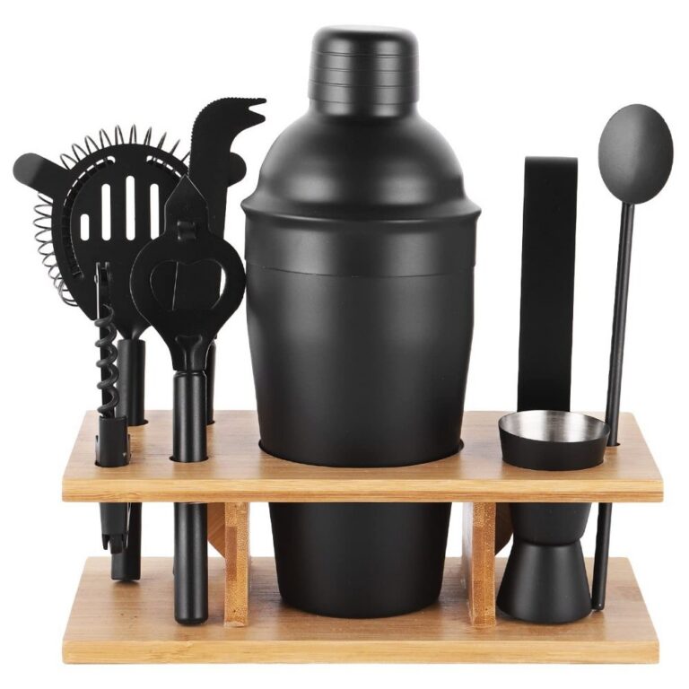 Bar Set 9-Piece Stainless Steel Bartender Kit with Bamboo Stand Base Cocktail Shaker Set – JN001