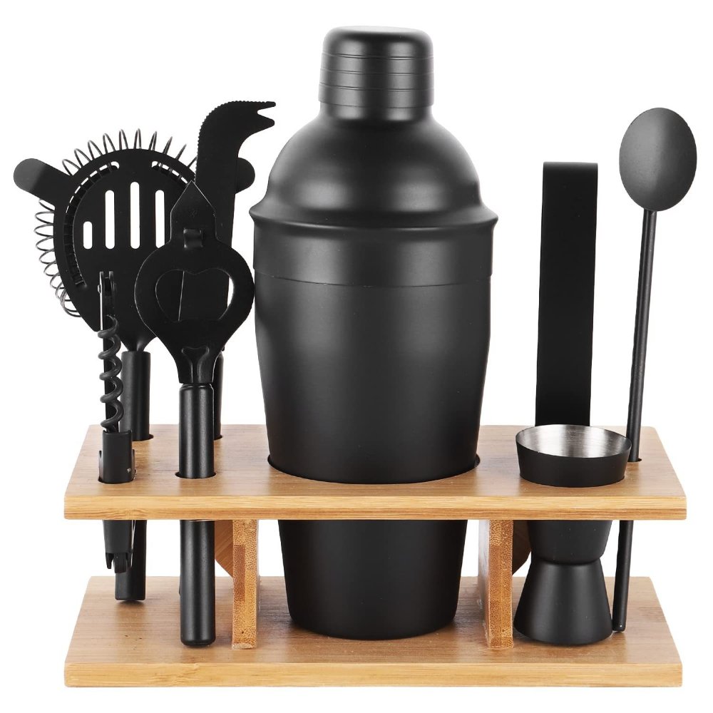 Bar Set 9-Piece Stainless Steel Bartender Kit with Bamboo Stand Base Cocktail Shaker Set – JN001