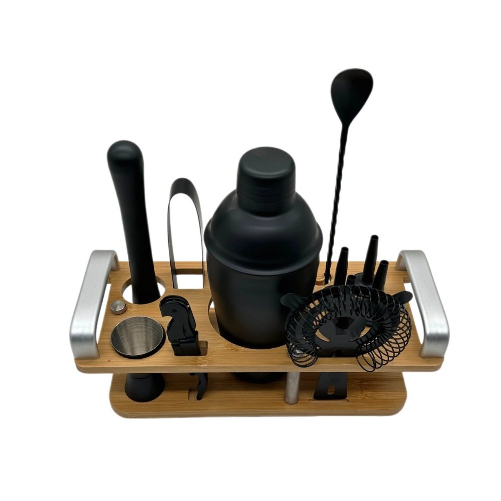 Bar Set 10-Piece Stainless Steel Cocktail Shaker Set with Bamboo Stand – JN025